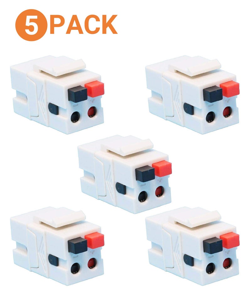 DIYTECH Speaker Keystone Jack â€“ Spring Loaded Speaker Jack for Keystone Wall Plate, Female to Female, for Home Theater Wall Plates - White (5-Pack) - Image 3